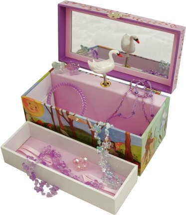 Caja de joyería musical para niña de cisne blanca