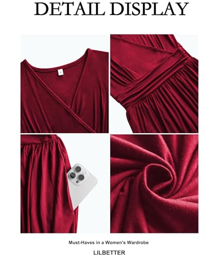 Image of LILBETTER Women Sleeveless Deep V Neck Loose Plain Long Maxi Casual Dress