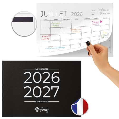 Finoly Calendrier Frigo Janvier 2026 Juin 2027 (18 Mois) | Calendrier Magnetique Frigo 2026 | Magnetique Mensuel Planificateur Familial