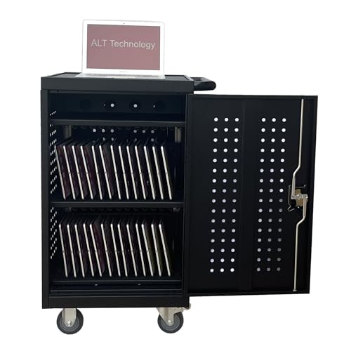 ALT Technology 30-Bay Mobile School Charging Cart Station for Chromebook, Tablet and Laptop Computer with Power Strip Included, Accommodate Up to 14" Laptops, Assembly Required 1001 Black