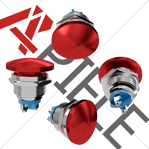 APIELE 22MM Mushroom Head Push Button Switch Momentary Push Button IP65 Waterproof 12V 24V 36 DC 110V 250V AC 5A SPST(22mm, Red) - Thumbnail 3