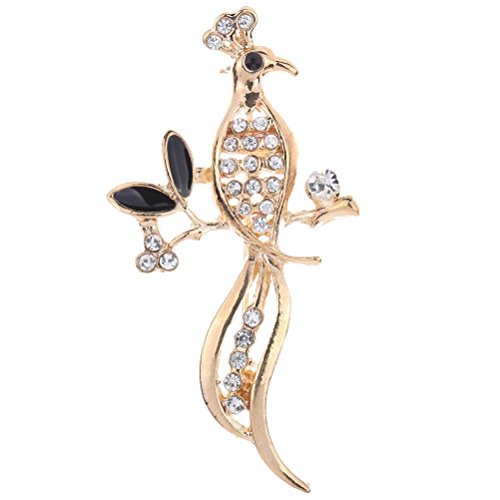 Amybria Exquisite Gold Plated Crystal Inlay Peacock Black Brooch Pin Party Lady