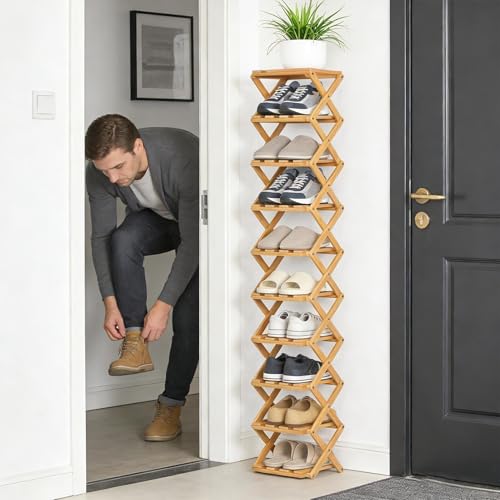 Meuble à chaussures haut en bois au design épuré et durable - 5
