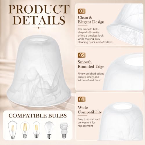 Image of Teenyyou 6 Pcs White Alabaster Bell Shaped Glass Lamp Shade Replacement