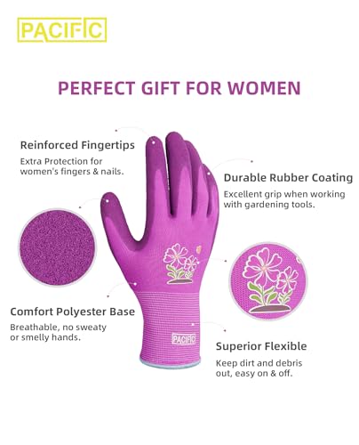 Pacific Ppe 2 Pairs Gardening Gloves For Women And Ladies, Rubber Coated Garden Gloves, Outdoor Protective Work Gloves, Small thumb #3