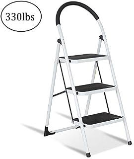 KARMAS PRODUCT Folding 3 Step Ladder Portable Steel Step Stool Wide Platform