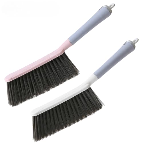 Image of Hand Broom with Long Handle, Soft Bristle Cleaning Brush, Multi-Purpose Duster for Bed, Car, Sofa, Furniture, Clothes, Carpet (White)
