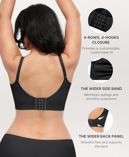 SHAPELLX Wireless Comfy Bra for Women Seamless Bra Non Padded Soft Bralette V Neck Everyday Bras with 4 Rows of Hooks4