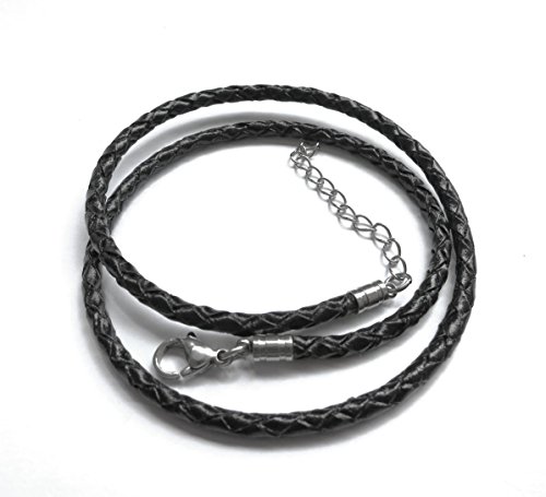 Lederband Lederhalsband Lederkette geflochten, Farbe schwarz, LHB 300 von ESM24, versch.Laengen von ca.38 cm bis ca. 70 cm lang, ca. 3 mm Durchmesser (38 Zentimeter) Cover