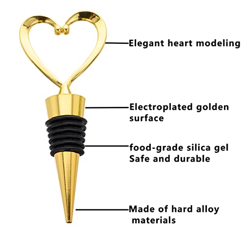 50Pieces Love Design Heart Shape Wine Stoppers For Wedding Favors,Party Return Gifts For Guests, With White Sheer Bag And Blessing Card (Gold) #TOP5