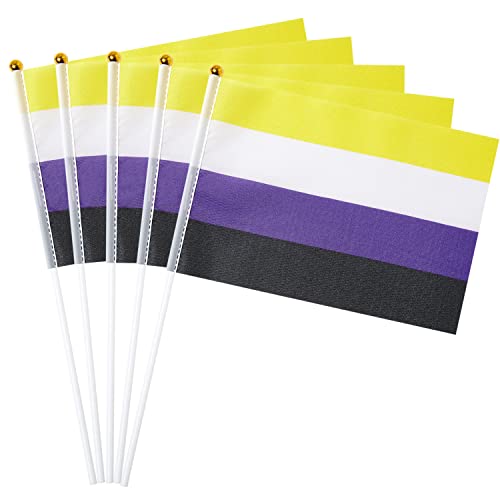 Image of GentleGirl 12 Pack Non-Binary Pride Rainbow Flags Non-Binary NB Small Mini Hand Held Stick Flag Gay LGBT Festival Party Parades Decorations