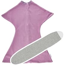 SleepingBaby Zipadee-Zip Fleece Transition Swaddle and Grey Snuggle Strap - Arms-Out Wearable Blanket for Baby Sleep, Soft Breathable 0.8 TOG - Lavender, X-Small 3-6 Month