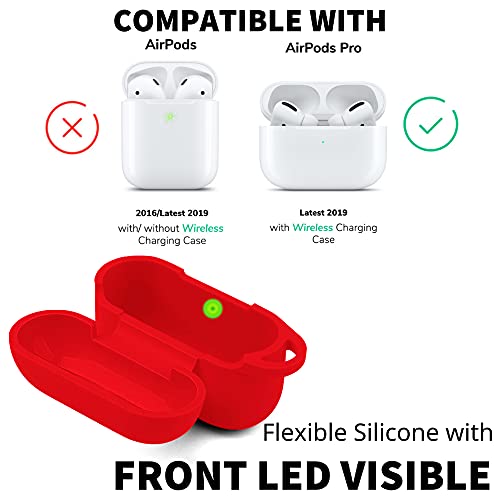 Blaspins Airpods Pro 2Nd/1St Generation Case Cover With Keychain 2022/2019, Soft Silicone Skin Cover Full Protective Shock-Absorbing Case Carabiner For New Airpods Pro Case [Front Led Visible] - Red #TOP2