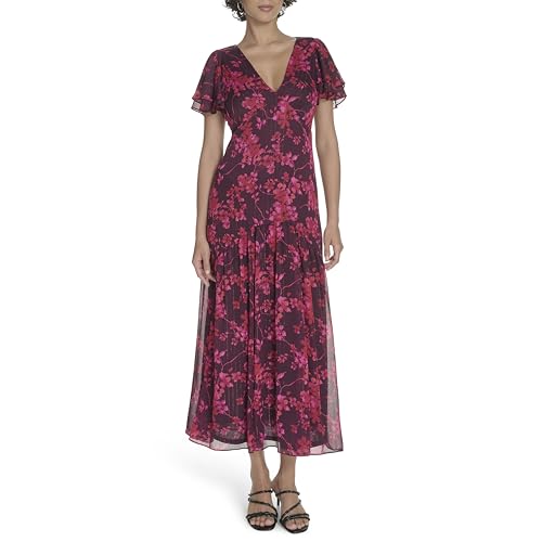 Robe longue Tommy Hilfiger aubergine imprimée en taille 38 avec manches volantées