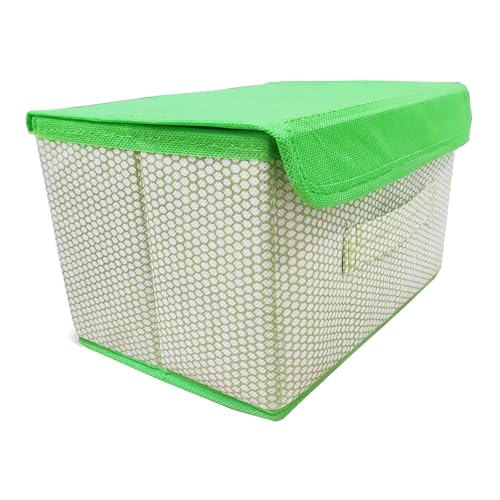 Image of STORE MORE Non Woven Big and Small Storage Box Wardrobe Closet Organizer Foldable Stackable Rectangular Basket /Bins with Lid & Handle (Green, Set of 2)