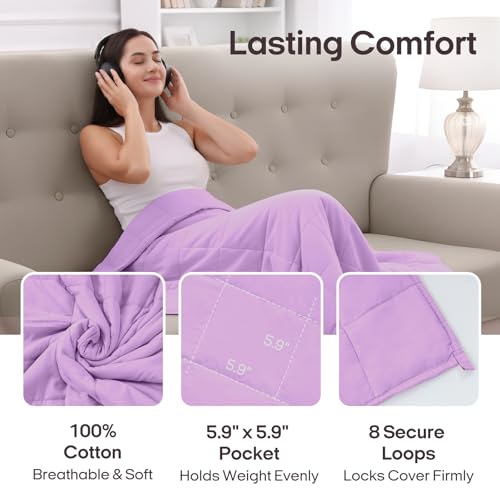 Image of ZonLi Weighted Blanket for Adults (100% Cotton, 60 inchx80 inch, 20lbs, Queen Size Light Purple) High Breathability Heavy Blanket, Soft Material with Premium Glass Beads, All-Season, Easy Care