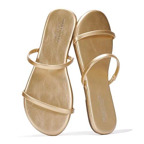 Project Cloud Summer Sandals for Women 2026 - Memory Foam Insole and Eco-Crafted Leather Beach Flip Flops for Women - Non Slip and Lightweight Double Strap Womens Sandals (Transition DKGOLD 8M)
