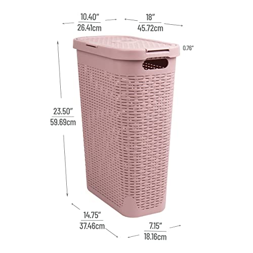 Mind Reader Slim Laundry Hamper with Lid, 40L Clothes Basket, Narrow Tapered Design with Ventilated Cutout Pattern, Plastic, Pink by Mind Reader - Image 3