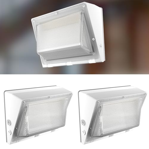 Image of Lightdot 2 Pack 200W White LED Wall Pack Lights, Wall Mount Outdoor Exterior Lighting, 100-277V, 30000LM Dusk-to-Dawn, IP65 ETL, 60ft Coverage Area, Parking Lots, Building Exteriors, Yard /Warehouse