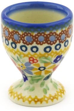 Polmedia Polish Pottery Egg Holder UNIKAT - Summer Bouquet Pattern Handmade in Boleslawiec Poland + Certificate of Authenticity