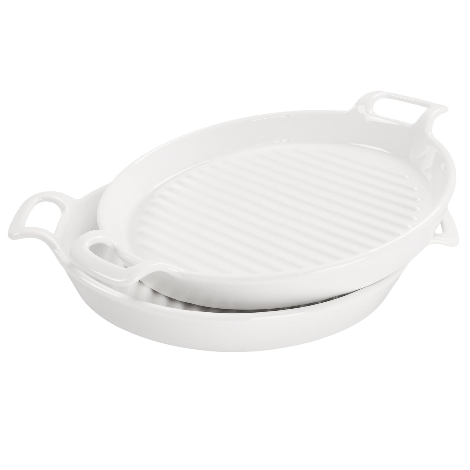jinsongdafa Round 7.4 Inch Au Gratin Baking Dishes, Set of 2, Porcelain Baking pan Oven Safe, Roasting Lasagna Pans, for Casserole Dish, Pie Plate, Baking, Small Plates, Au Gratin Baking Dishes