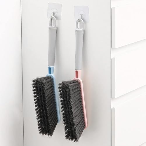 Image of Hand Broom with Long Handle, Soft Bristle Cleaning Brush, Multi-Purpose Duster for Bed, Car, Sofa, Furniture, Clothes, Carpet (Pink)