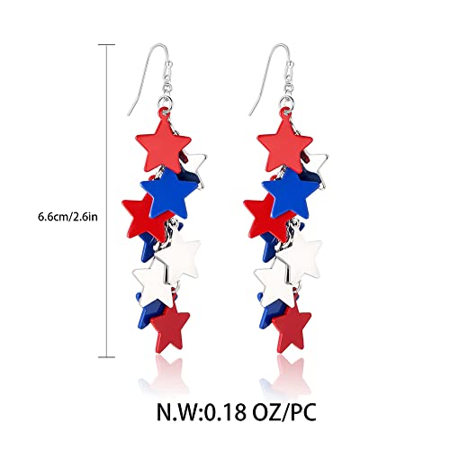 Classyzint Star Cluster Dangle Earrings For Women Lightweight Independence Day Earrings Patriotic Red Blue And Silver Stars Drop Earrings #TOP4