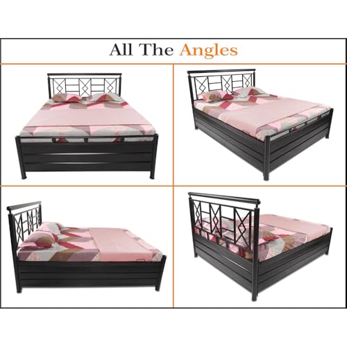 Image of Arena Hydraulic Storage Metal Bed Queen Size, Double Bed Furniture with Storage, Metal Bed with Storage, Wrought Iron Box Bed