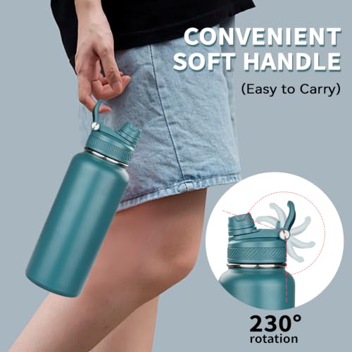 Image of 32 oz Insulated Water Bottle with Leak-proof 2-in-1 Straw and Spout Lid,Stainless Steel Sports Water Bottle with Handle,Double Wall Vacuum Metal Water Flask for Travel Camping School(Indigo,4)