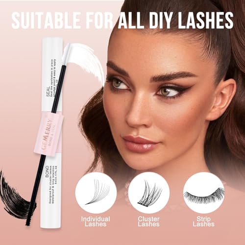 GEMERRY 2PCS Wimpern Kleber für Einzelne Wimpern Langer Halt Wasserfester Wimpernverlängerungskleber 2 in 1 für DIY Cluster Lash Bond and Seal Kleber zu Hause Starker Halt Wimpern Glue (5ml+5ml-2PCS)