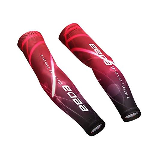 Bwiv Unisex Manguitos para Deportes Dispositivo de Ciclismo Anti UV protección Solar UPF 50+ Estampado en círculos Manguitos para Correr Voleibol excursión 1 par Rojo L