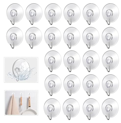 Yuqilin 24 Pièces Crochet Ventouse Transparent Crochet Ventouse Salle de Bain Crochet Ventouse Puissante Crochet Rond Sans trace,pour Carrelage,Fenêtres,Verre,Salle de Bain,Cuisine