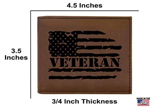 USA American Tattered Flag Veteran Men's Leather Bifold Wallet RFID Gift For Him Dad Father United States Billfold Military Veteran3