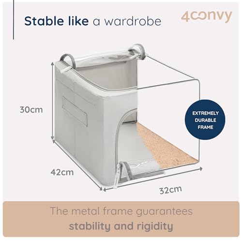 Image of 4CONVY Fixed Foldable Clothes Storage Box with Metal Frame, 2 Transparent Windows - [2024 Improved Material] Storage Bag for Duvets - Sturdy Storage Box for Clothes - 3 x 40 L