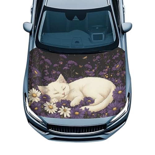 Image of Car Hood Cover,Snowproof Car Hood Cover Protector Suitable Most Automotive Sedans Trucks Pickup Sports Cars,Car Accessories Cat Daisy Print