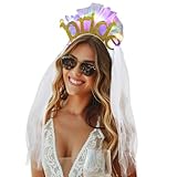 EARENT Light Up Bride to Be Veil Headband LED White Tulle Headpiece Short Wedding Veils Bridal Shower Bachelorette Party Decorations for Women (B-Gold)