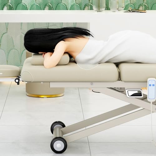 Image of Electric Massage Table, Electric Lift Motor Height adjustable and Manual Backrest Adjustable Angle for Treatment /Medical Spa /Facial Bed /Beauty Bed /Massage Bed - 31.2 Wide x 75 Long - Beige Gray