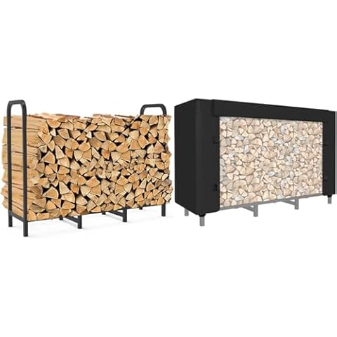 Tikimilor 4FT Firewood Rack with Cover, Adjustable Heavy Duty Fire Log Stacker Stand for Fireplace, Waterproof Weatherproof Wood Pile Cover Cover