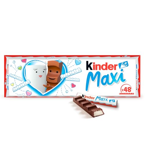 Kinder Maxi - 48 Barrette Ripiene al Latte e Ricoperte di Finissimo Cioccolato Puro Cacao, Senza Glutine, Ideali Come Dolcetti per Feste e Compleanni, Maxi Confezione da 1008 gr