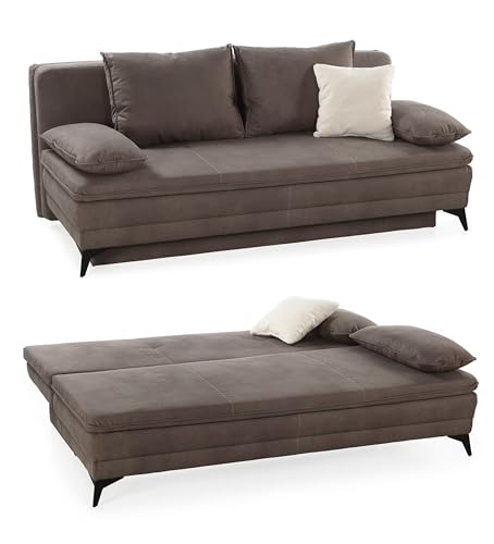 Hochwertiges Dauerschlafsofa B202/T105/H90 cm, integrierter Kaltschaum-Topper, Wellenfederung, Bettkasten, Schlaffunktion Liegefläche 158x199 cm, Mikrofaser in Braun / 15158