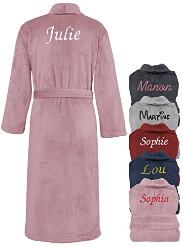 kdo-magic Peignoir femme personnalisé - Robe de chambre personnalisable - Brodé avec un prénom - Cadeau maman noël, saint valentin, anniversaire, fête des mères (M, Rose clair)