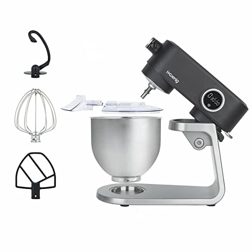 H.Koenig Robot de cocina multifunción 5L KM120 en acero INOX Gris, Robot pastelero, 8 velocidades, Batidor, Mezclador, Gancho Amasador, Tapa anti-salpicamiento, Potente 800 W - imagen 6