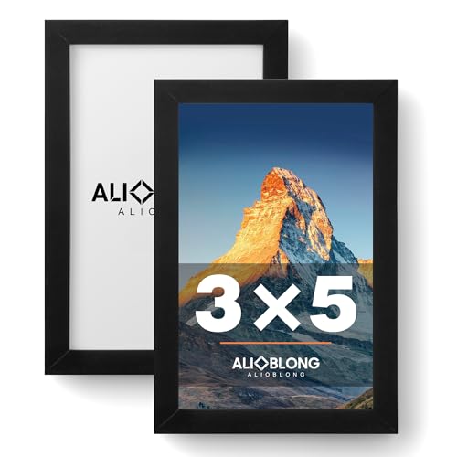 ALIOBLONG 3x5 Picture Frame Set of 2 Black Photo Frame for 3x5 Without Mat Thin Border Frame Horizontal and Vertical Formats for Wall Mount or Tabletop with Shatter-Resistant Acrylic Sheet