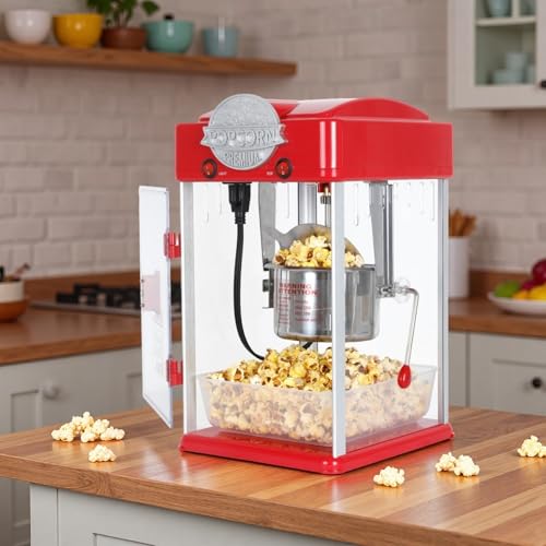 Image of Commercial Popcorn Machine, Popcorn Makers with 6 Oz Stainless-Steel Kettle, Tabletop Pop Corn Popper with Measuring Tool and Scoop, for Home, Birthday Parties, Theater, School Events, Red