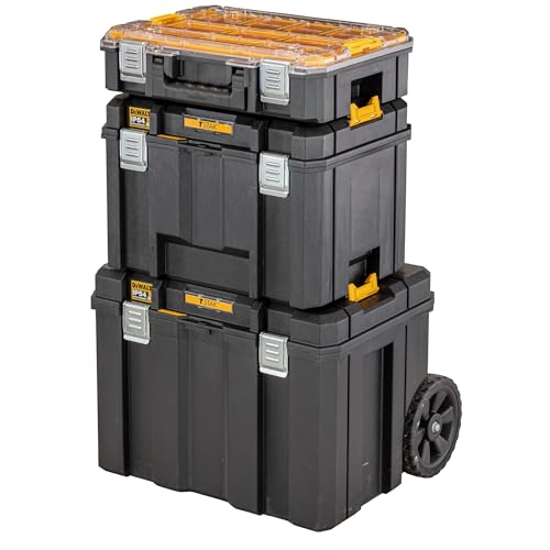 Dewalt Mobile T STAK Box DWST83347-1 (kippbarer Teleskopgriff, Schutzklasse IP54, robuste Schwerlasträder, Metallschließen, Etikettenhalter zur Beschriftung) 1 Stück