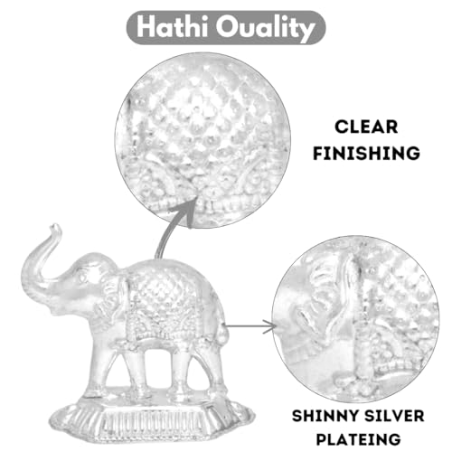 Image of Vail Creation Silver Hathi Vastu Idol Decoration Items for Rahu Pooja Worship | German Silver Elephant