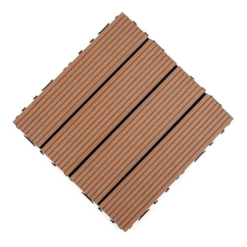 Image of WPC Deck Tiles 12 inchx12 inch - Interlocking Wooden Flooring Tiles | Water-Resistant & Anti-Slip | Outdoor & Indoor Floor Tiles for Balcony, Garden, Patio (Brown, Pack of 2)