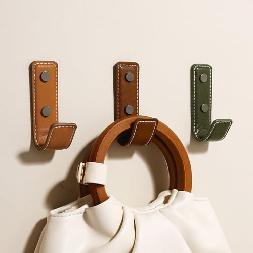 DONGKER Garderobenhaken, 2 Stück Leder Handtuchhaken für Wand, Bohren Wandhaken Kleiderhaken mit Schrauben für Schlafzimmer, Badezimmer, WC, Küche