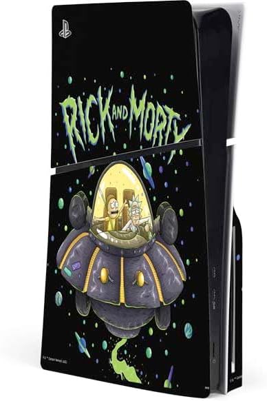 Skinit Decal Gaming Skin Compatible with PS5 Slim Disk Console - Officially Licensed Adult Swim Rick and Morty Portal Pattern Design