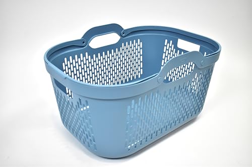 Image of Addis Signature 45L Laundry Basket with Long Handles, Large Plastic Washing Basket for Clothes & Family Laundry, Ventilated, Durable UK Made, Air Blue